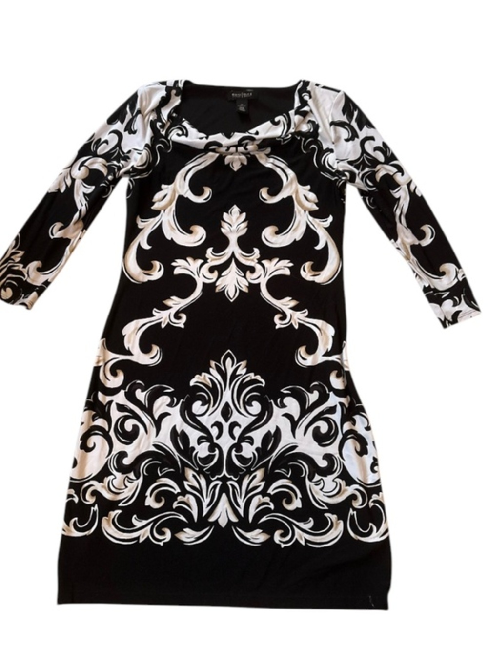 White House black market cream black white dress